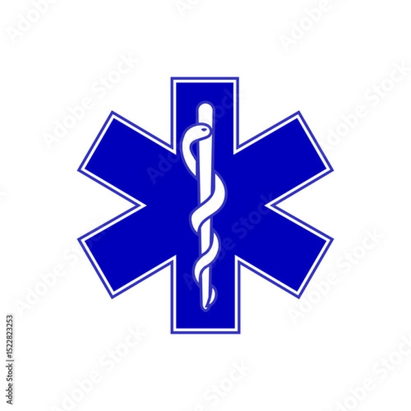 Obraz Blue Star of Life. Rod of Asclepius or Asklepios. Staff of Aesculapius or asklepian