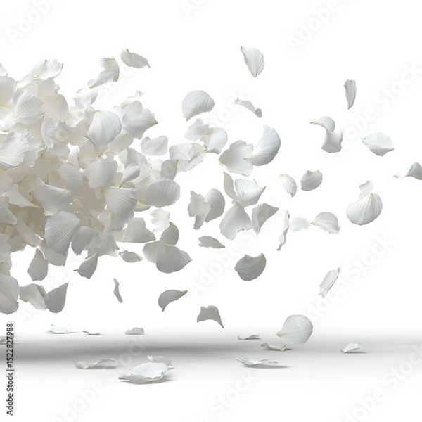 Fototapeta White rose petals falling background for wedding design and romantic events stock photo and image resources