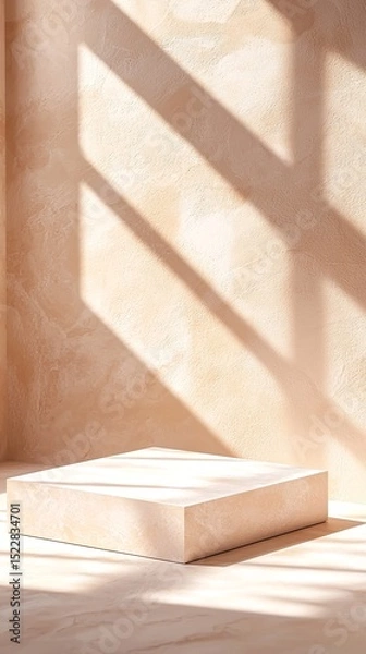 Fototapeta Minimalist Tan Studio Setup with Elevated Platform