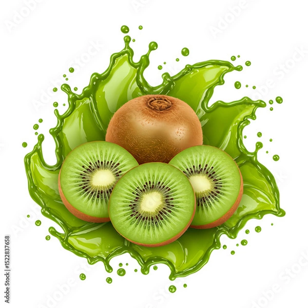 Fototapeta Transparent Isolated Kiwi Fruit with Juice Splash Vibrant & Fresh Design Element