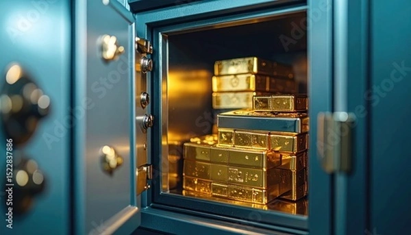Obraz Open safe filled with stacked gold bars; wealth and security inside
