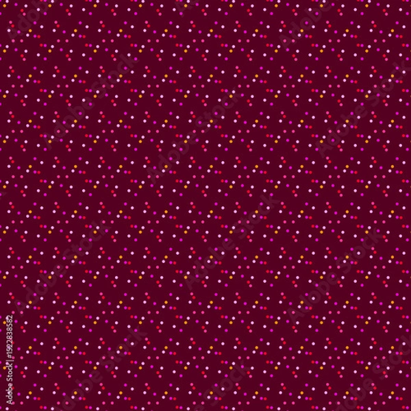 Fototapeta Bright simple geometric pattern Small colorful polka dots, circles, confetti, round shapes on a dark purple burgundy background