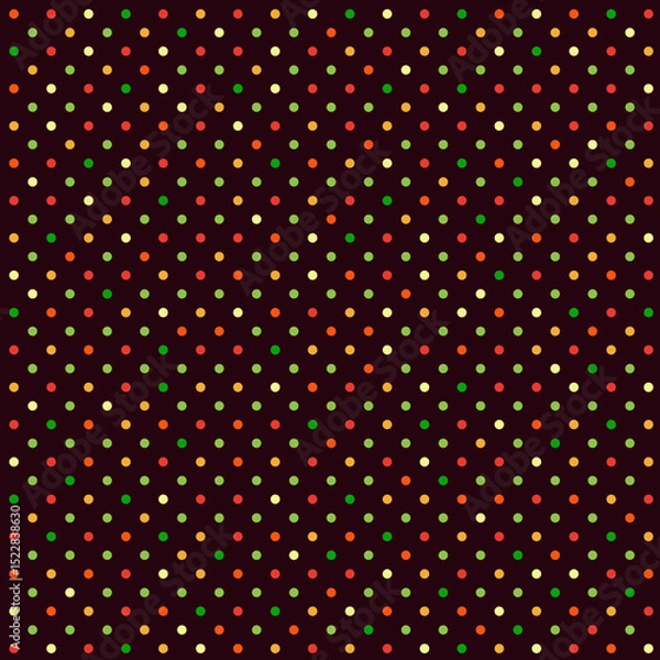 Fototapeta Bright cheerful festive design Simple geometric seamless pattern Small multi-colored polka dots, circles, confetti, round shapes on a dark chocolate brown background