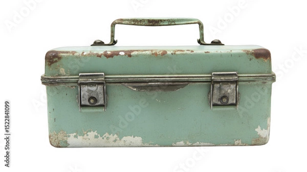 Obraz Weathered Metal Toolbox with Handle on a Transparent Background, PNG image, PNG file.