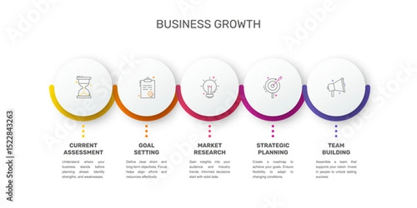 Fototapeta Vector template circle infographics. Business concept with 5 options and parts. Five steps for content, flowchart, timeline, levels