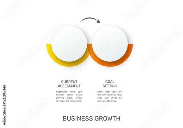 Fototapeta Business vector infographic design template. Circle timeline with icons and 2 two arrows or steps. Used for process diagram, presentations, workflow layout, info graph, banner, flow chart