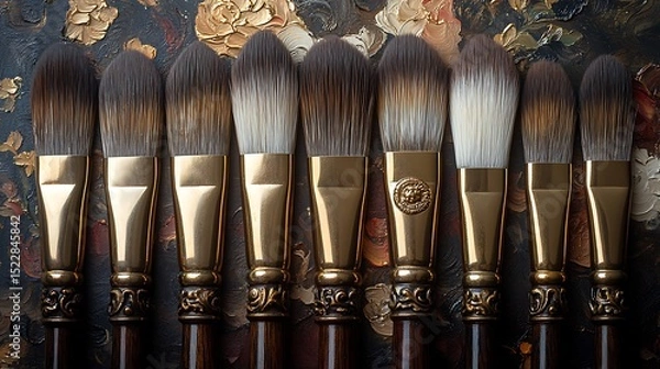 Fototapeta Aged brushes with rustic metal ferrules High Resolution Picture