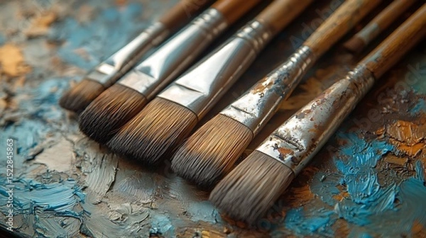 Fototapeta Worn brushes with delicate wooden handles High Resolution Picture