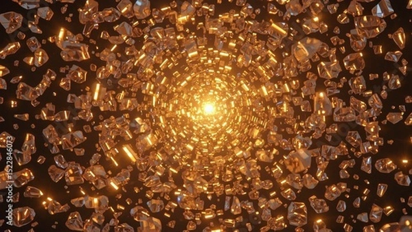 Fototapeta An explosion of golden particles swirling in a dynamic motion, creating an ethereal visual experience against a dark background.
