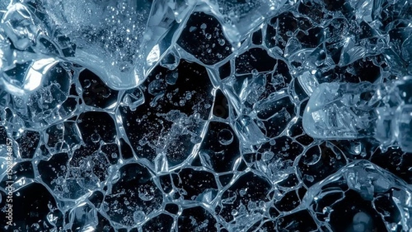 Fototapeta A mesmerizing close-up of bubble surfaces showcasing a rich array of reflections and intricate structures in water.