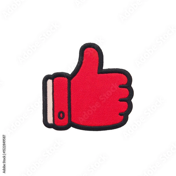 Obraz Red thumbs up patch with black outline and white cuff symbolizes approval or agreement. design is simple and bold, making it easily recognizable and suitable for various uses