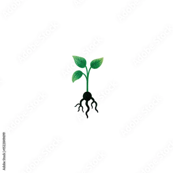 Obraz Small green plant with roots is depicted against plain background, symbolizing growth and nature. illustration is simple and clear, focusing on plant leaves and roots