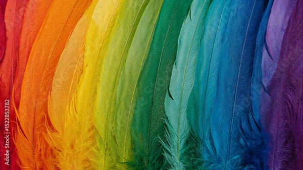 Fototapeta Colorful feathers forming a vibrant rainbow gradient