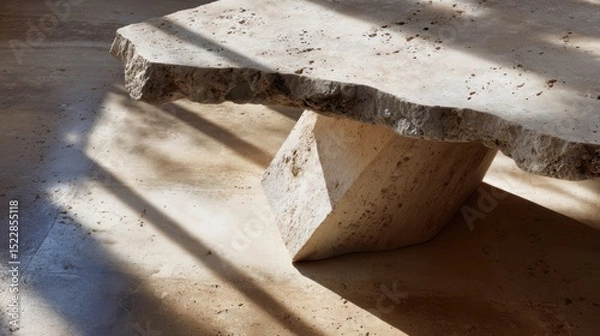 Obraz Rustic stone table with natural light and shadows in modern interior design
