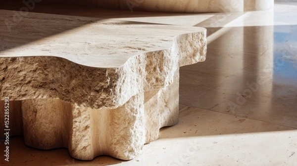 Obraz Elegant natural Travertine table in sunlit minimalist interior design