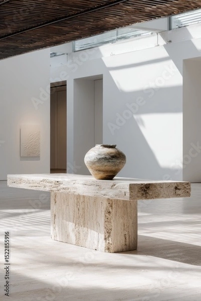 Obraz Contemporary art gallery interior with natural light and ceramic vase display