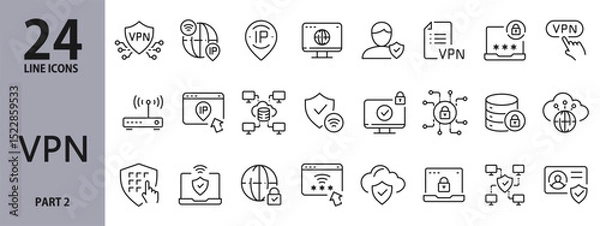 Fototapeta VPN line icons set with Network, Safety, Security, Server, Wifi, Password, Internet and more. Editable Stroke
