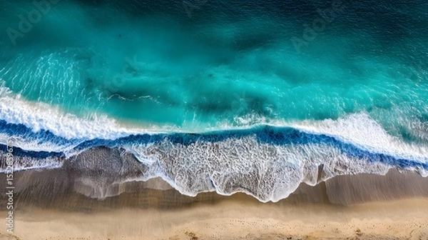 Fototapeta Turquoise ocean waves from above, a serene minimalist seascape