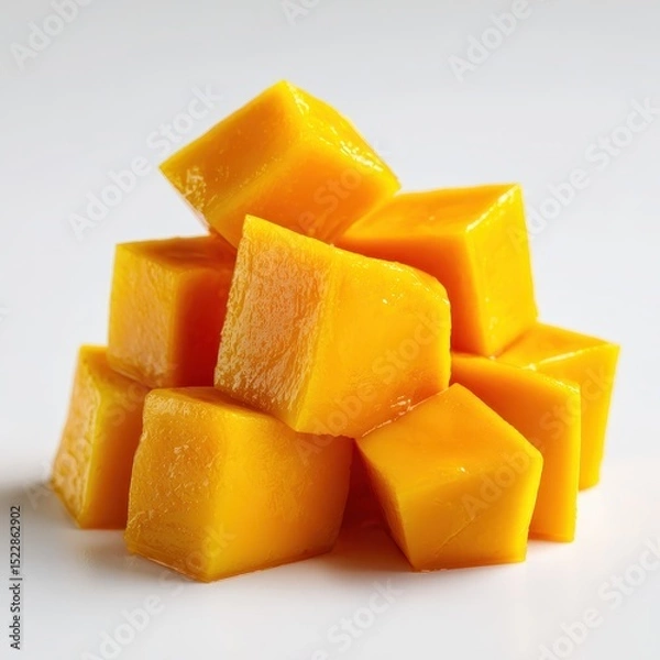 Fototapeta Fresh mango cubes isolated on white background.