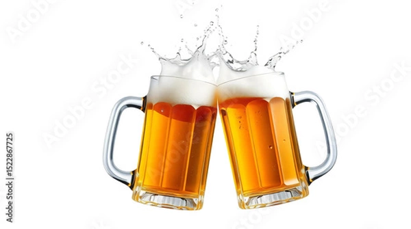 Fototapeta Two glasses of beer toasting with splash isolated on transparent background