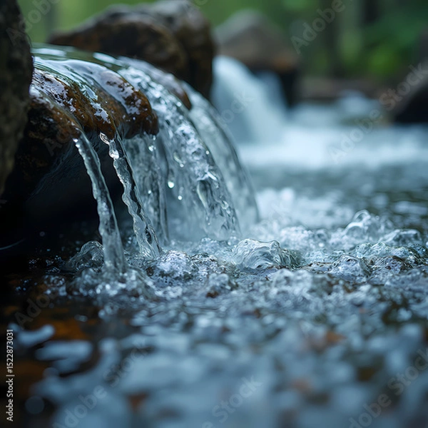 Fototapeta Pure motion — flowing water and crystal-clear drops in perfect harmony.