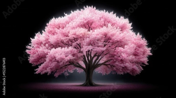Obraz Majestic pink blossom tree against black background
