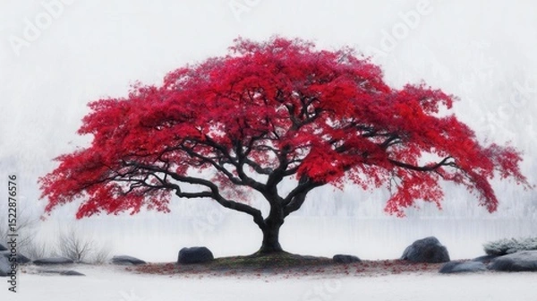 Obraz Majestic red tree in serene landscape