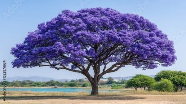 Obraz Majestic purple tree by a serene lake