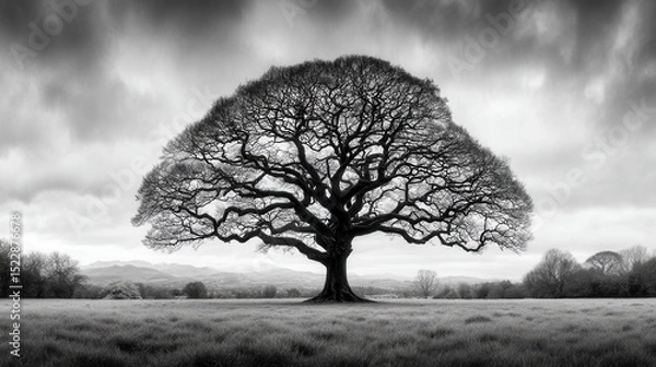 Obraz Majestic oak tree in a field under a dramatic sky