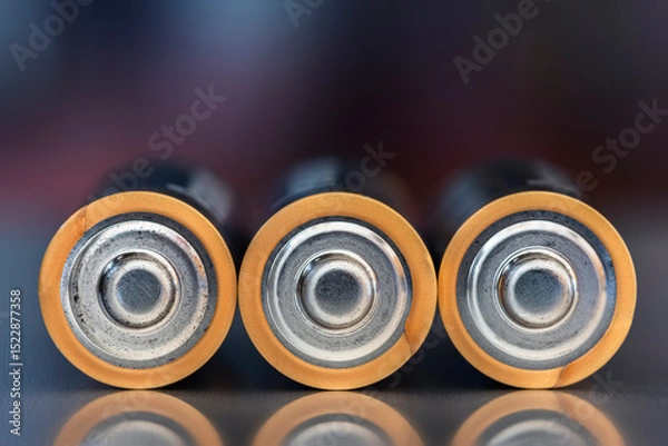 Obraz Close-up of AA alkaline batteries lying down with a blurred industrial background