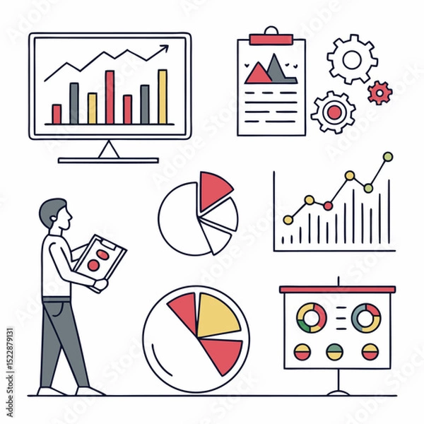 Fototapeta Data Analysis: A minimal design of data analysis concepts for business with chart and people.