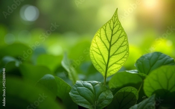 Obraz Nature of green leaf in garden at summer. Natural green leaves plants using as spring background cover page greenery environment ecology wallpaper. High quality