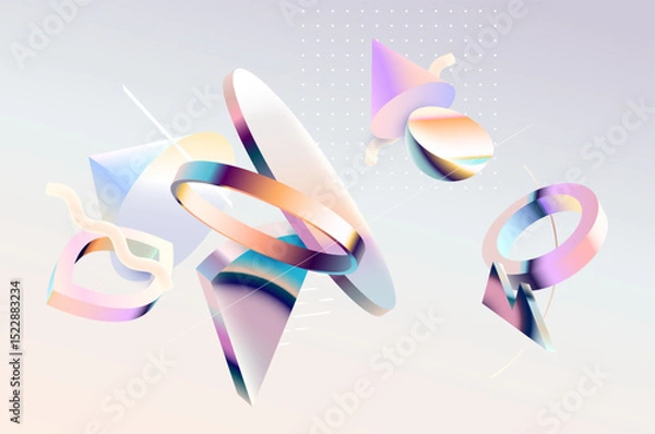 Obraz  Glass 3D geometric shapes in retro style. Abstract vintage elements for graphic design.