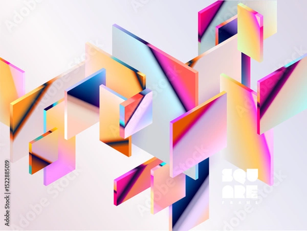 Obraz 3D glass squares and rectangles. Abstract geometric background of  colorful Isometric shapes.