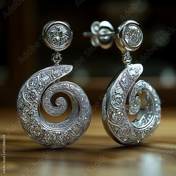 Fototapeta Elegant swirl-patterned earrings with diamond accents High Resolution Picture