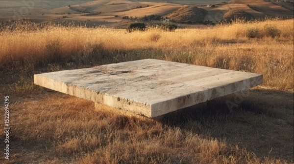 Obraz Stone platform in serene countryside landscape at sunset