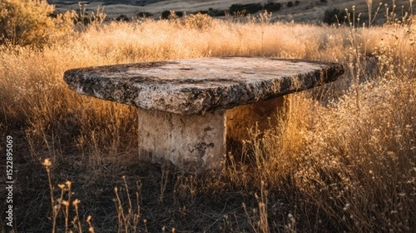 Obraz Ancient stone table in sunlit meadow during golden hour