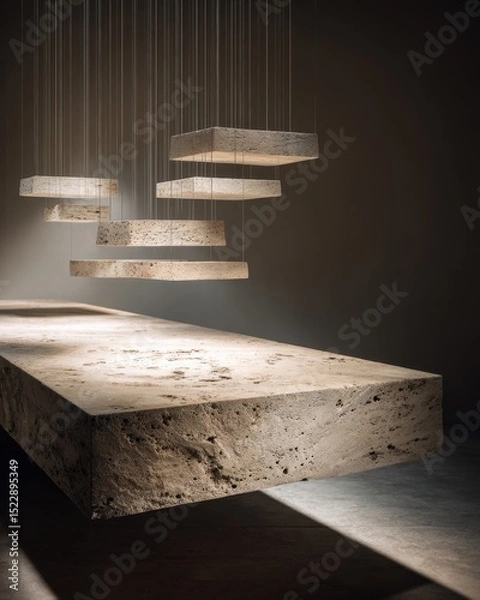 Obraz Modern minimalist lighting design with layered stone for interior decor