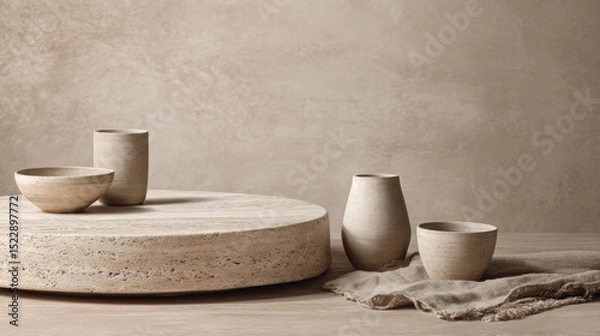 Obraz Minimalist ceramic tableware arrangement for elegant interior decor concepts