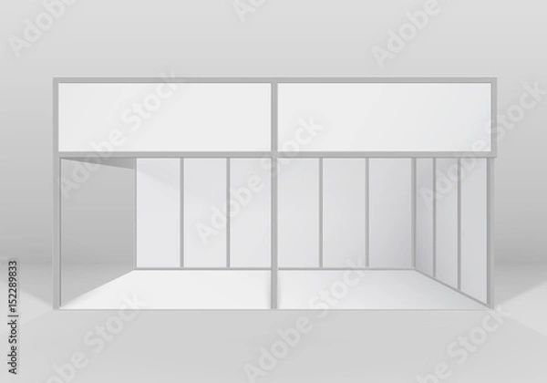 Fototapeta Vector White Blank Indoor Trade exhibition Booth Standard Stand for Presentation Isolated with Background