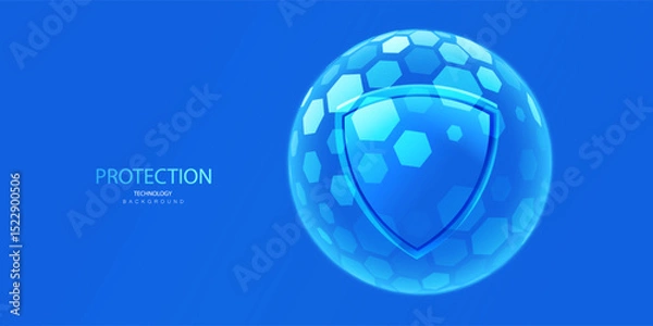 Fototapeta Shield protection background. Dome barrier technology vector. Cyber protect hexagon shield futuristic design. Ai sphere glass ball protect concept.