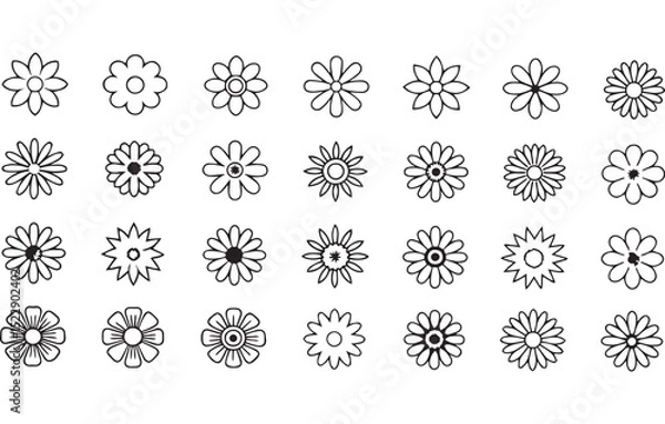 Fototapeta Set of Daisy Flower line art 