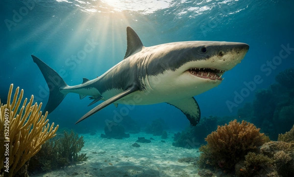 Fototapeta grate white shark, generative ai