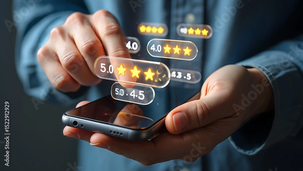 Fototapeta Hand holding a smartphone displaying a social network on the screen for online communication