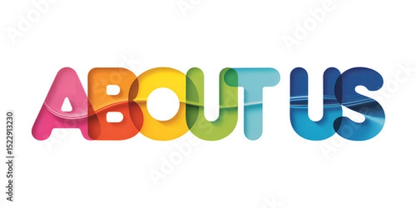 Fototapeta "ABOUT US" text in layered transparent rainbow font with flowing wave texture

