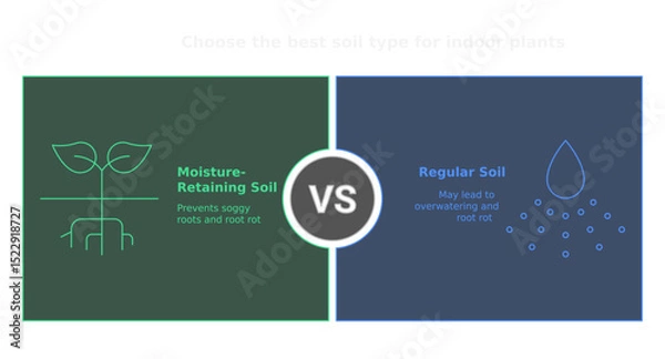 Fototapeta Soil Comparison Infographic: Visual guide contrasts moisture-retaining soil against regular soil, highlighting benefits for optimal plant growth and preventing waterlogging in a clean.