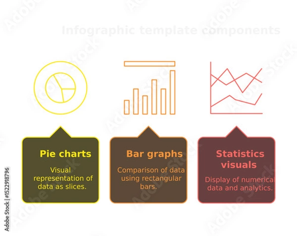 Fototapeta Data Visualization Infographic: A visual depiction of data using charts, specifically pie charts, bar graphs, and line graphs.