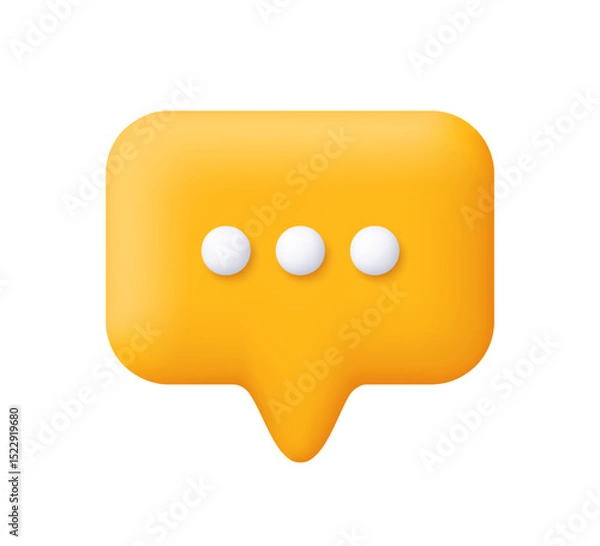 Fototapeta Yellow speech bubble. Message, comment and chat. Social network and communication concept. 3d vector icon. Cartoon minimal style.