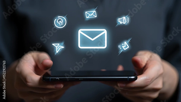 Fototapeta Businessman holding a digital tablet with a social network icon displayed on the touchscreen
