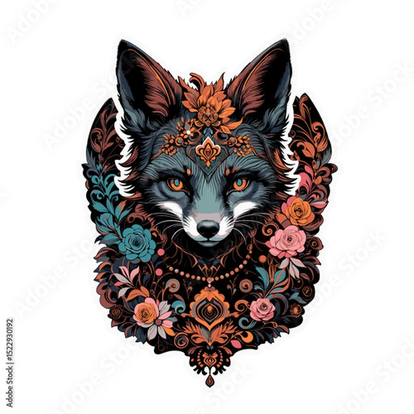 Obraz Elegant fox print with floral accents for a t-shirt design